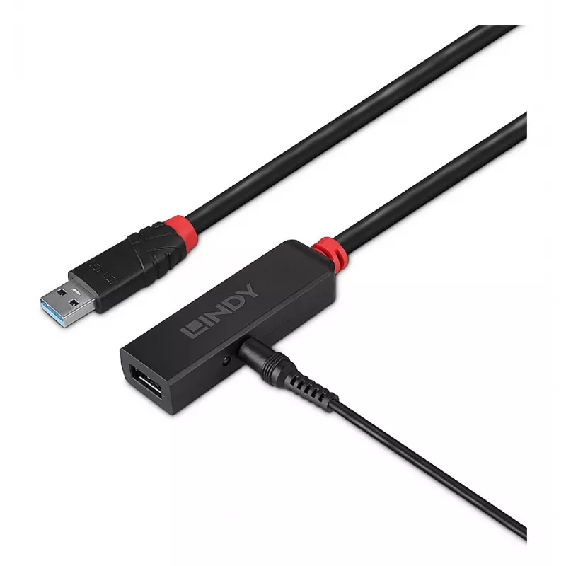 Lindy 10m extensão ativa USB 3.0 fina, USB 3.2 Gen 1 (3.1 Gen 1) Type-C, USB 3.2 Gen 1 (3.1 Gen 1) Type-C, 5000 Mbit/s, preto, acrilonitrilo-butadieno-estireno (ABS), cabo redondo