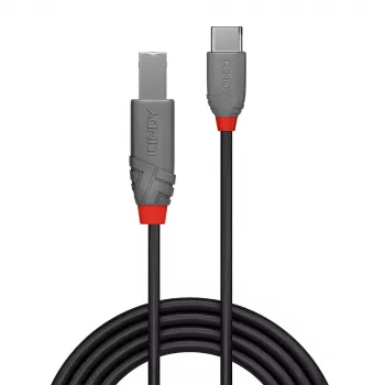 Cabo USB 2.0 Type-C para B Lindy 2 m, Anthra Line, 2 m, USB C, USB B, USB 2.0, 0,48 Gbit/s, preto