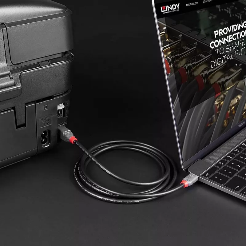 Cabo USB 2.0 Type-C para B Lindy 2 m, Anthra Line, 2 m, USB C, USB B, USB 2.0, 0,48 Gbit/s, preto