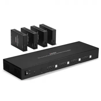 Extensor matriz HDMI 4K60 Lindy 70m Cat.6 4x4, 3840 x 2160 píxeis, transmissor e recetor AV, 70 m, com fios, preto, HDCP