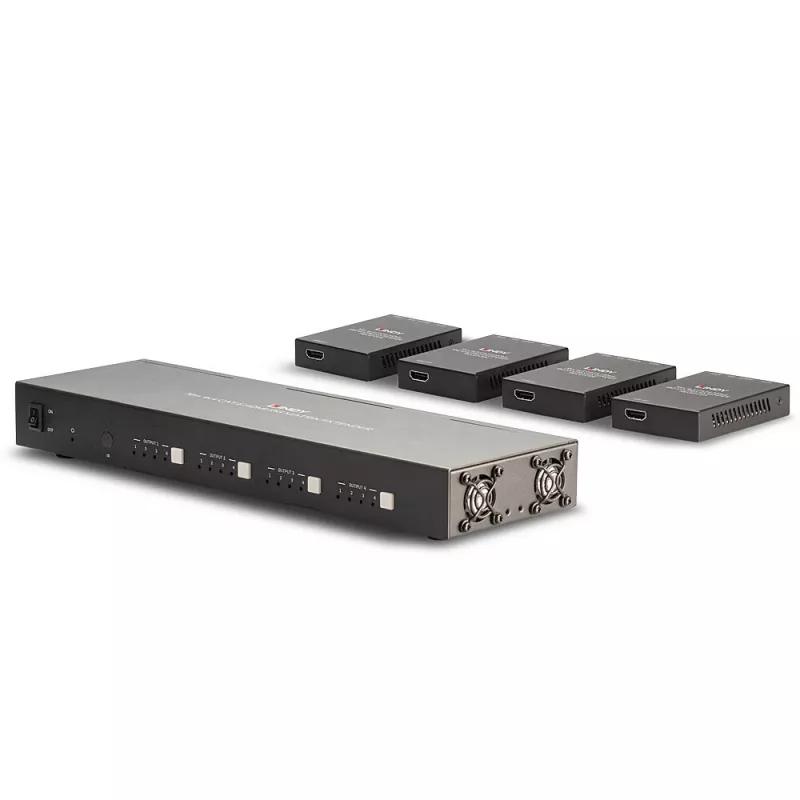 Extensor matriz HDMI 4K60 Lindy 70m Cat.6 4x4, 3840 x 2160 píxeis, transmissor e recetor AV, 70 m, com fios, preto, HDCP