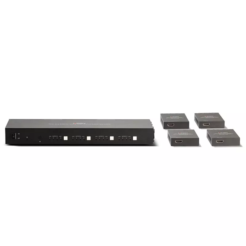 Extensor matriz HDMI 4K60 Lindy 70m Cat.6 4x4, 3840 x 2160 píxeis, transmissor e recetor AV, 70 m, com fios, preto, HDCP