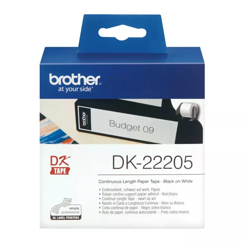 Etiqueta contínua Brother DK22205 preto sobre branco 6,2 cm x 30,48 m