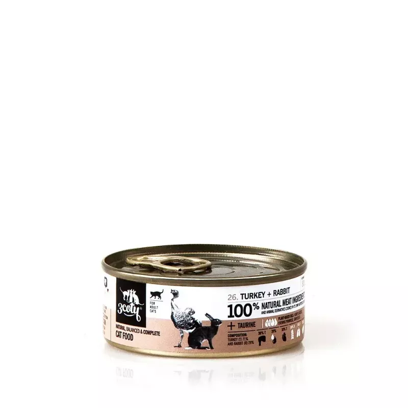 3Coty comida húmida para gatos com peru e coelho 80 g