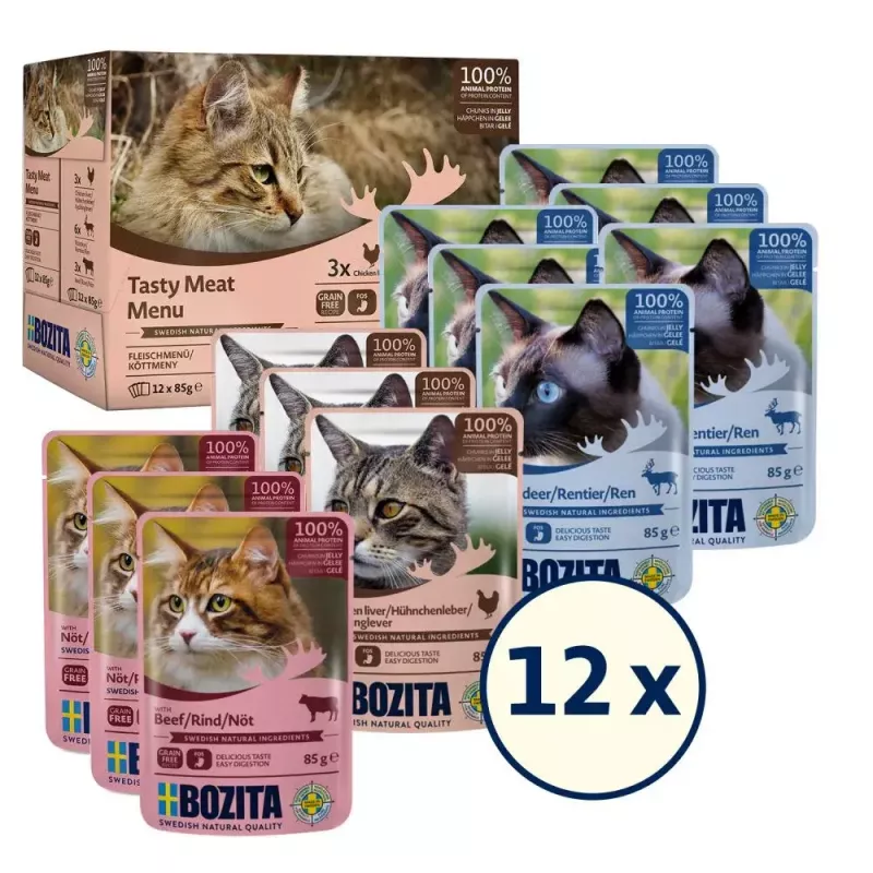 Bozita Tasty meat menu Multibox mix in jelly comida húmida para gatos 12x85 g