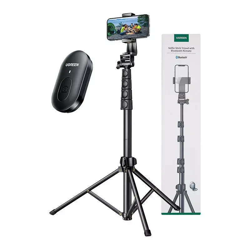Pau de selfie UGREEN LP680 Bluetooth com comando, extensível até 1,7 m, altura máxima 180 cm, compatibilidade universal, preto