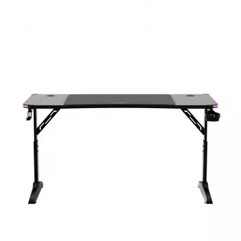 Secretária gaming de altura ajustável huzaro Hero 3.6 RGB preto — 1400×600 mm, altura 560–790 mm, iluminação RGB, pernas em H