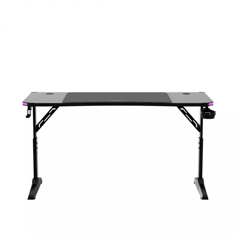 Secretária gaming de altura ajustável huzaro Hero 3.6 RGB preto — 1400×600 mm, altura 560–790 mm, iluminação RGB, pernas em H