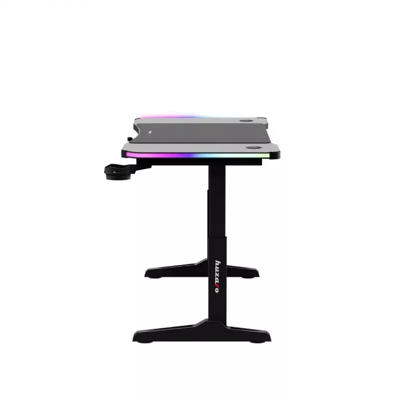 Secretária gaming de altura ajustável huzaro Hero 3.6 RGB preto — 1400×600 mm, altura 560–790 mm, iluminação RGB, pernas em H
