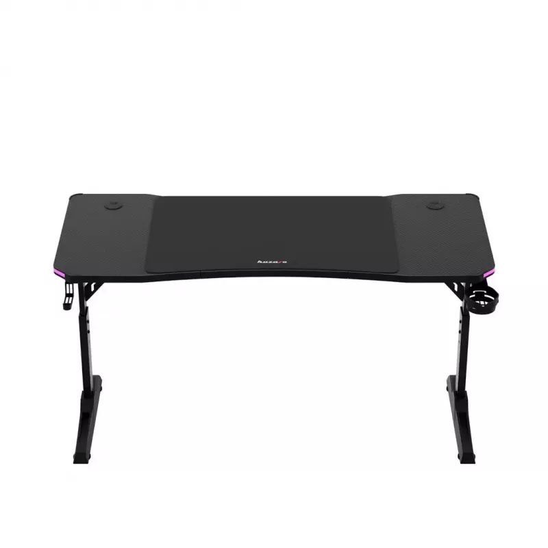 Secretária gaming de altura ajustável huzaro Hero 3.6 RGB preto — 1400×600 mm, altura 560–790 mm, iluminação RGB, pernas em H