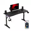 Secretária gaming de altura ajustável huzaro Hero 3.6 RGB preto — 1400×600 mm, altura 560–790 mm, iluminação RGB, pernas em H