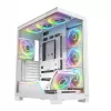 Caixa de PC MODECOM VOLCANO STELLAR PLUS ARGB MIDI 8F BRANCO — Mid-Tower, ATX, vidro temperado, iluminação ARGB, 8 ventoinhas, GPU até 42 cm