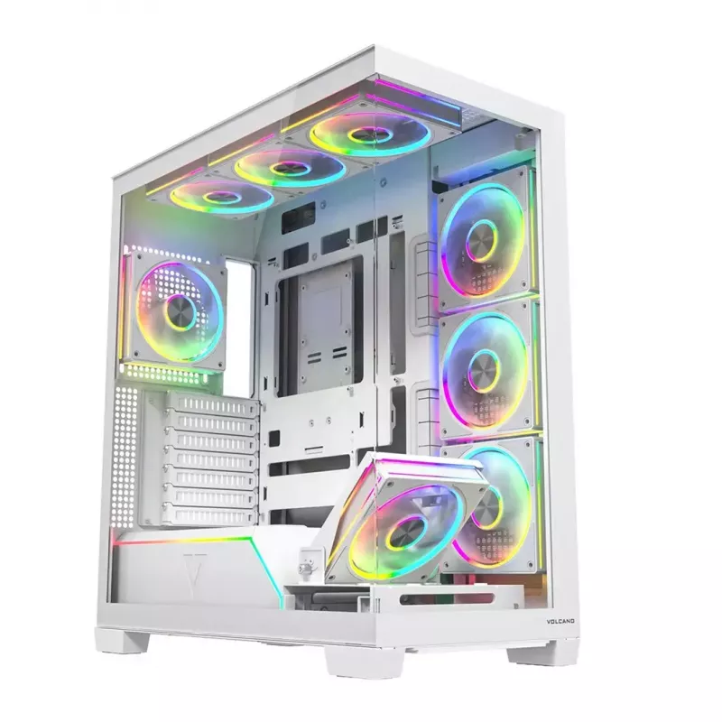 Caixa de PC MODECOM VOLCANO STELLAR PLUS ARGB MIDI 8F BRANCO — Mid-Tower, ATX, vidro temperado, iluminação ARGB, 8 ventoinhas, GPU até 42 cm
