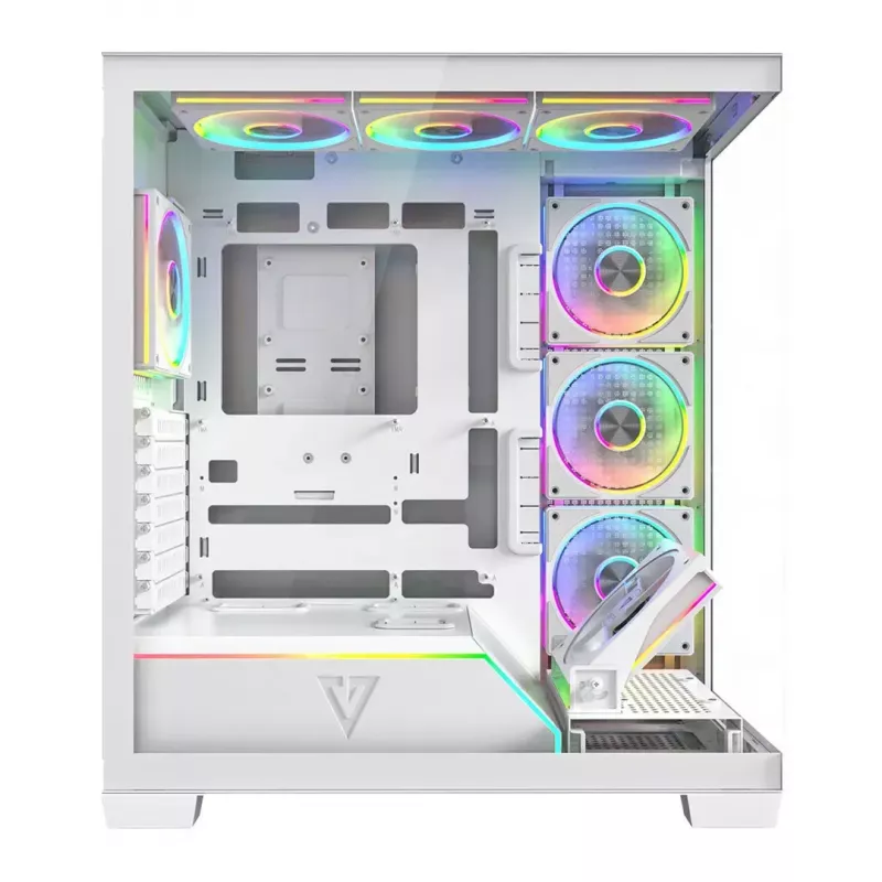 Caixa de PC MODECOM VOLCANO STELLAR PLUS ARGB MIDI 8F BRANCO — Mid-Tower, ATX, vidro temperado, iluminação ARGB, 8 ventoinhas, GPU até 42 cm