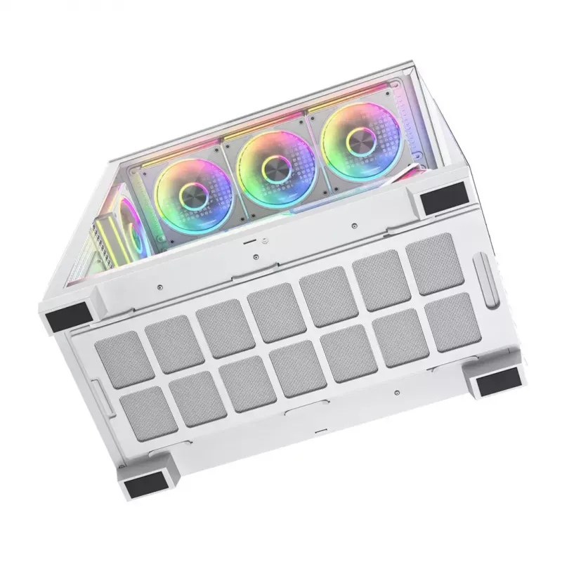 Caixa de PC MODECOM VOLCANO STELLAR PLUS ARGB MIDI 8F BRANCO — Mid-Tower, ATX, vidro temperado, iluminação ARGB, 8 ventoinhas, GPU até 42 cm