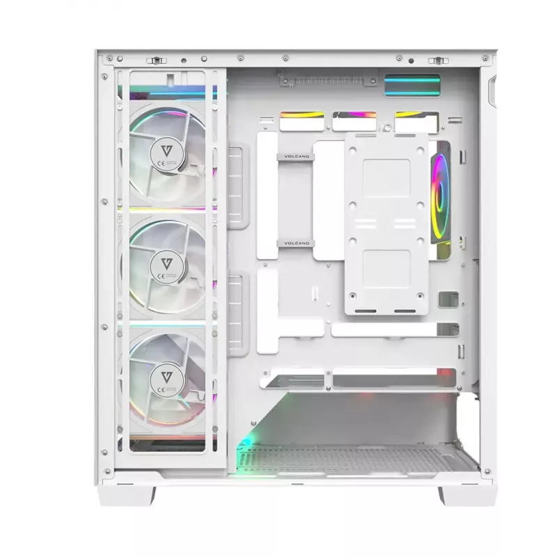 Caixa de PC MODECOM VOLCANO STELLAR PLUS ARGB MIDI 8F BRANCO — Mid-Tower, ATX, vidro temperado, iluminação ARGB, 8 ventoinhas, GPU até 42 cm