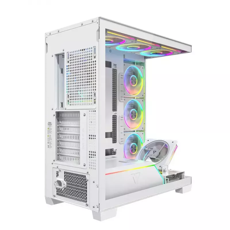Caixa de PC MODECOM VOLCANO STELLAR PLUS ARGB MIDI 8F BRANCO — Mid-Tower, ATX, vidro temperado, iluminação ARGB, 8 ventoinhas, GPU até 42 cm