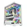 Caixa de PC MODECOM VOLCANO STELLAR PLUS ARGB MIDI 8F BRANCO — Mid-Tower, ATX, vidro temperado, iluminação ARGB, 8 ventoinhas, GPU até 42 cm