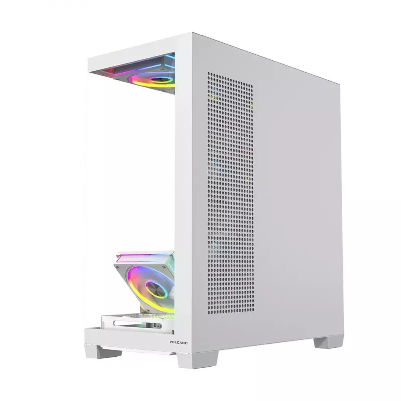 Caixa de PC MODECOM VOLCANO STELLAR PLUS ARGB MIDI 8F BRANCO — Mid-Tower, ATX, vidro temperado, iluminação ARGB, 8 ventoinhas, GPU até 42 cm