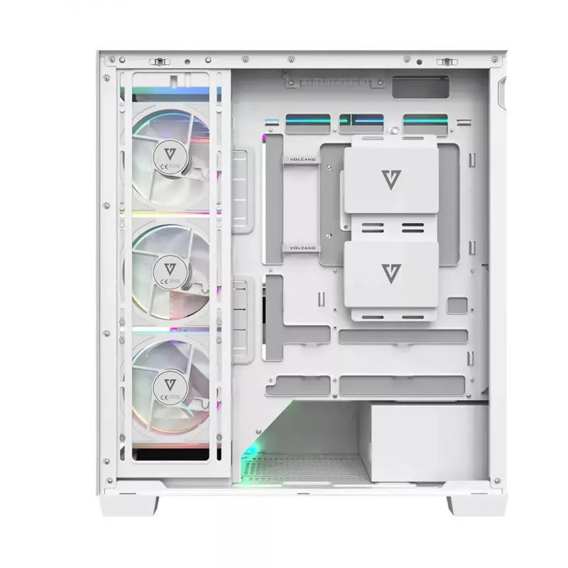 Caixa de PC MODECOM VOLCANO STELLAR PLUS ARGB MIDI 8F BRANCO — Mid-Tower, ATX, vidro temperado, iluminação ARGB, 8 ventoinhas, GPU até 42 cm