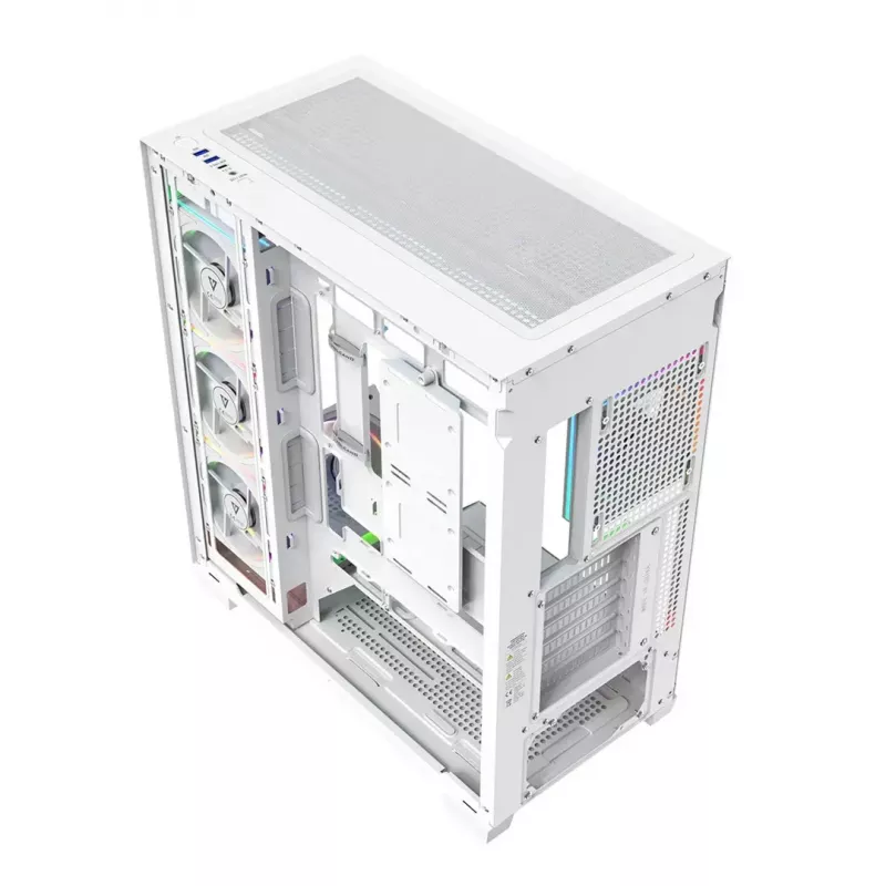 Caixa de PC MODECOM VOLCANO STELLAR PLUS ARGB MIDI 8F BRANCO — Mid-Tower, ATX, vidro temperado, iluminação ARGB, 8 ventoinhas, GPU até 42 cm