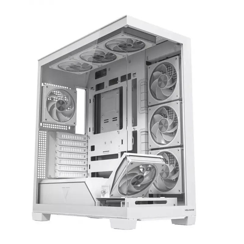 Caixa de PC MODECOM VOLCANO STELLAR PLUS ARGB MIDI 8F BRANCO — Mid-Tower, ATX, vidro temperado, iluminação ARGB, 8 ventoinhas, GPU até 42 cm