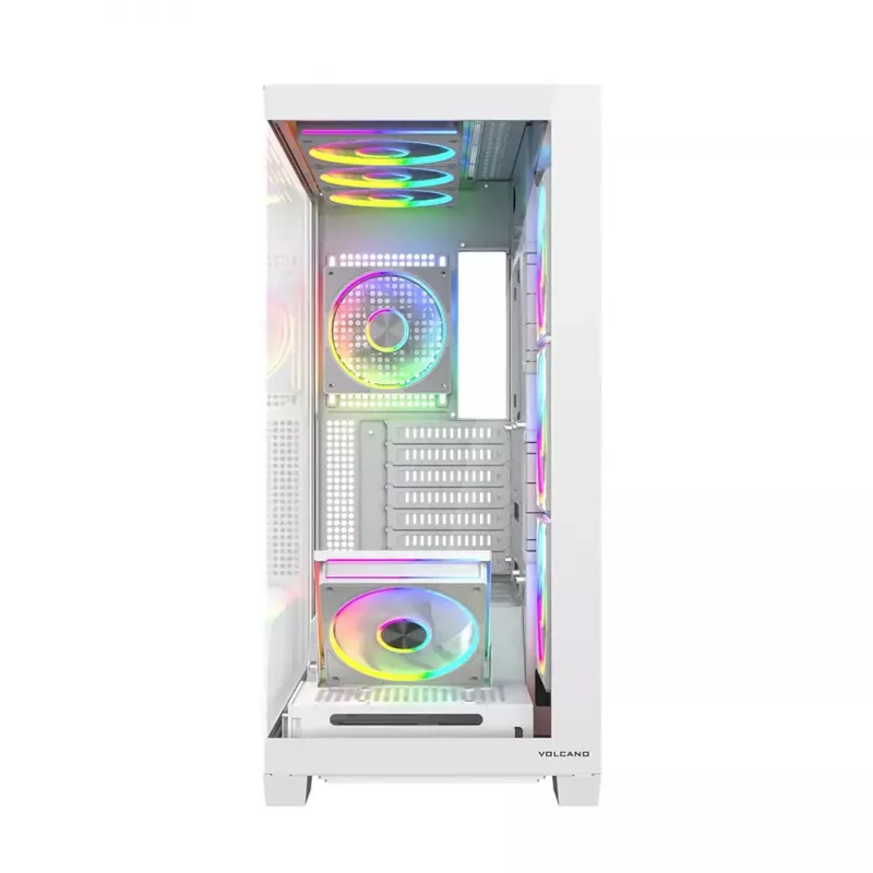 Caixa de PC MODECOM VOLCANO STELLAR PLUS ARGB MIDI 8F BRANCO — Mid-Tower, ATX, vidro temperado, iluminação ARGB, 8 ventoinhas, GPU até 42 cm