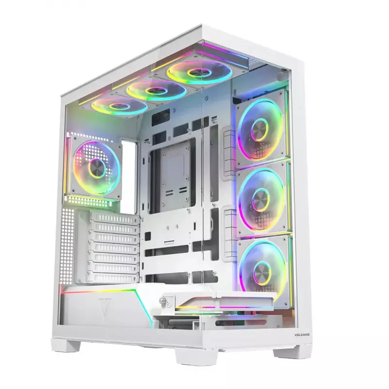Caixa de PC MODECOM VOLCANO STELLAR PLUS ARGB MIDI 8F BRANCO — Mid-Tower, ATX, vidro temperado, iluminação ARGB, 8 ventoinhas, GPU até 42 cm