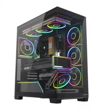 Caixa PC Mid-Tower MODECOM VOLCANO STELLAR PLUS ARGB MIDI, 5 ventoinhas frontais, vidro temperado, USB-C