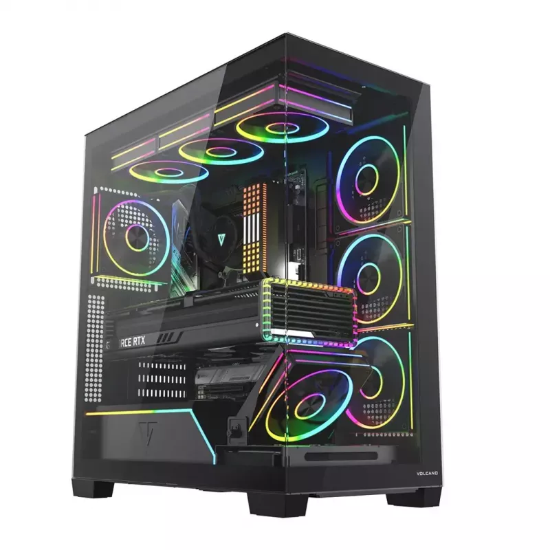 Caixa PC Mid-Tower MODECOM VOLCANO STELLAR PLUS ARGB MIDI, 5 ventoinhas frontais, vidro temperado, USB-C