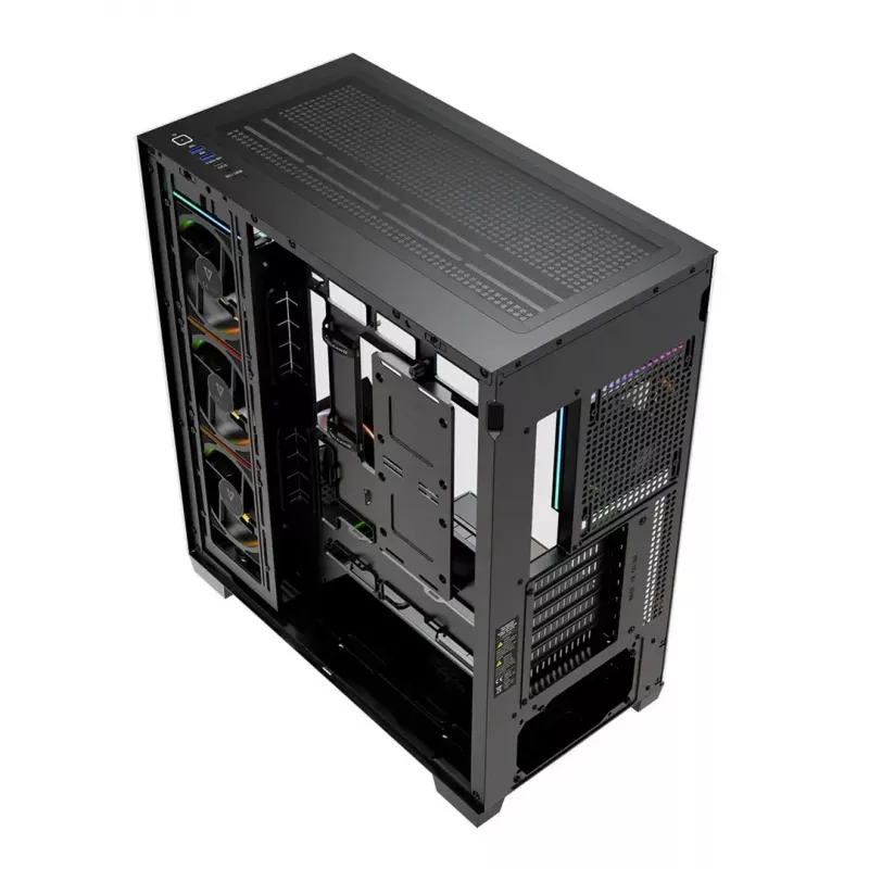 Caixa PC Mid-Tower MODECOM VOLCANO STELLAR PLUS ARGB MIDI, 5 ventoinhas frontais, vidro temperado, USB-C