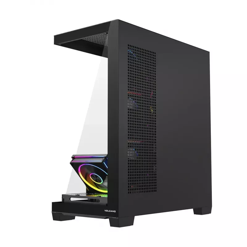 Caixa PC Mid-Tower MODECOM VOLCANO STELLAR PLUS ARGB MIDI, 5 ventoinhas frontais, vidro temperado, USB-C
