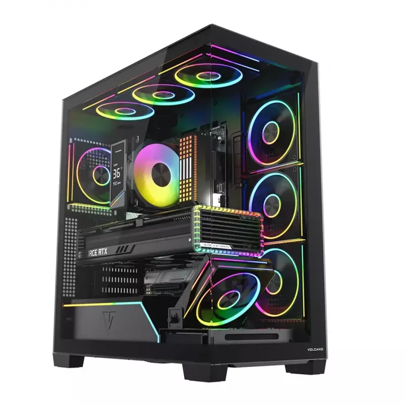 Caixa PC Mid-Tower MODECOM VOLCANO STELLAR PLUS ARGB MIDI, 5 ventoinhas frontais, vidro temperado, USB-C