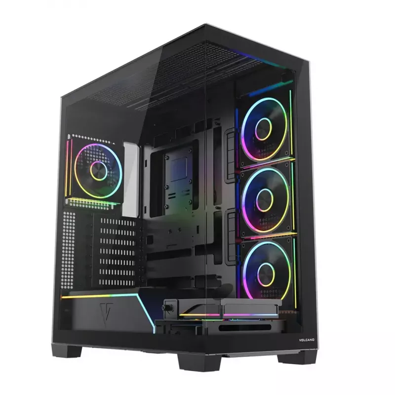 Caixa PC Mid-Tower MODECOM VOLCANO STELLAR PLUS ARGB MIDI, 5 ventoinhas frontais, vidro temperado, USB-C