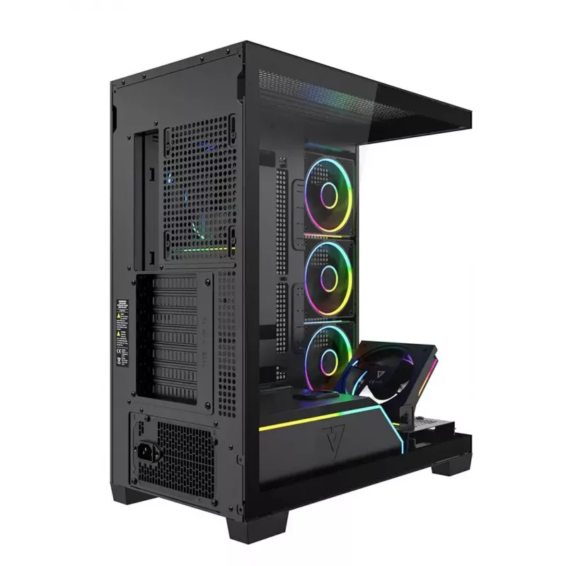 Caixa PC Mid-Tower MODECOM VOLCANO STELLAR PLUS ARGB MIDI, 5 ventoinhas frontais, vidro temperado, USB-C