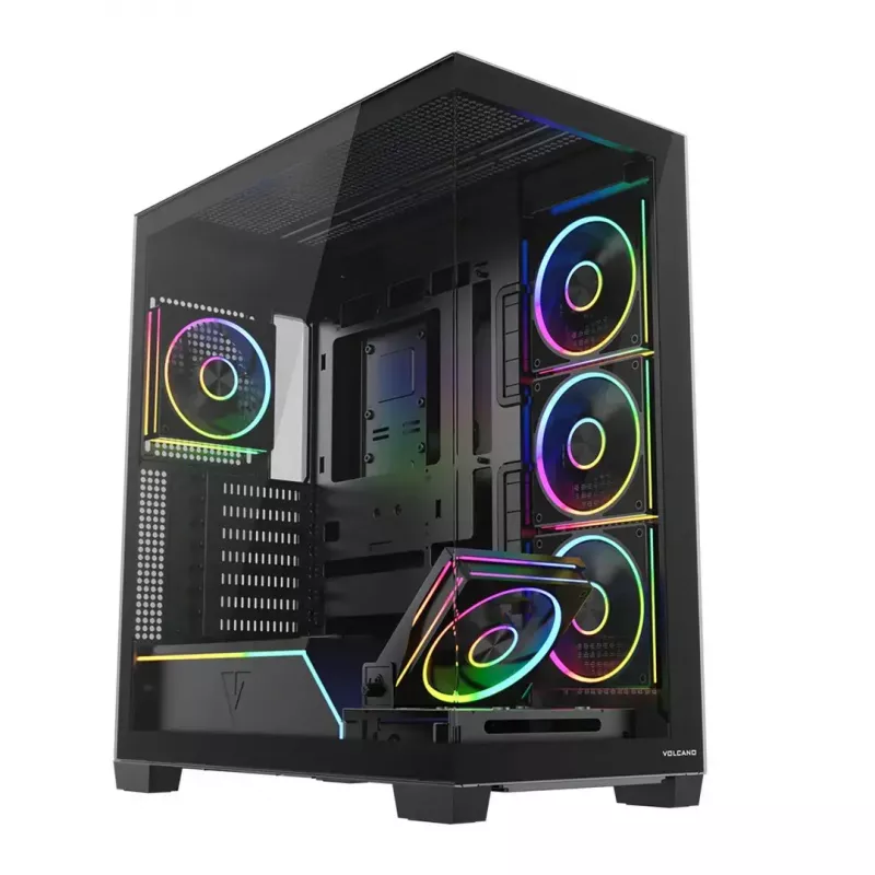 Caixa PC Mid-Tower MODECOM VOLCANO STELLAR PLUS ARGB MIDI, 5 ventoinhas frontais, vidro temperado, USB-C