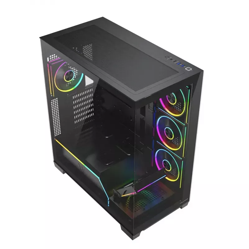 Caixa PC Mid-Tower MODECOM VOLCANO STELLAR PLUS ARGB MIDI, 5 ventoinhas frontais, vidro temperado, USB-C