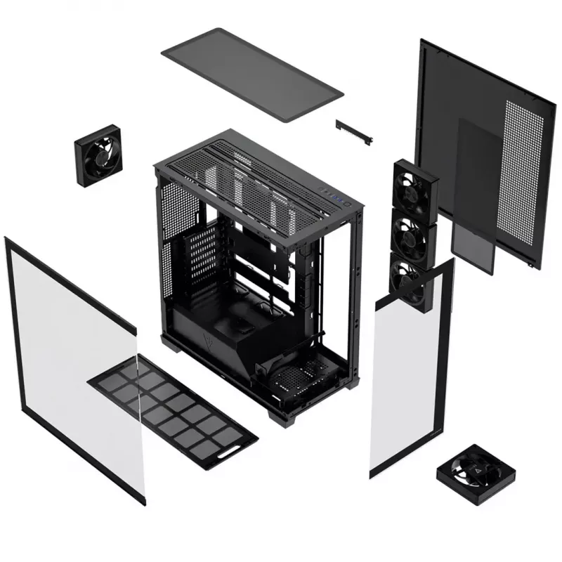 Caixa PC Mid-Tower MODECOM VOLCANO STELLAR PLUS ARGB MIDI, 5 ventoinhas frontais, vidro temperado, USB-C