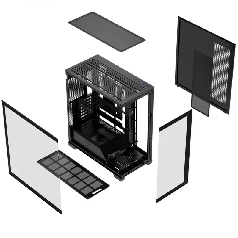 Caixa de PC MODECOM VOLCANO STELLAR PLUS MIDI PRETO — Mid-Tower ATX, vidro temperado, USB-C, suporta placas gráficas até 420 mm