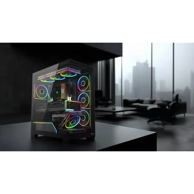 Caixa de PC MODECOM VOLCANO STELLAR PLUS MIDI PRETO — Mid-Tower ATX, vidro temperado, USB-C, suporta placas gráficas até 420 mm