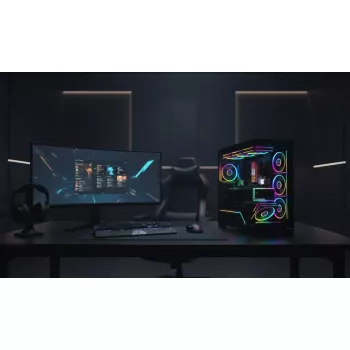 Caixa de PC MODECOM VOLCANO STELLAR PLUS MIDI PRETO — Mid-Tower ATX, vidro temperado, USB-C, suporta placas gráficas até 420 mm