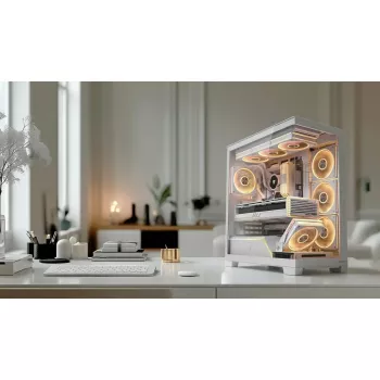 Caixa de PC MODECOM VOLCANO STELLAR PLUS MIDI BRANCO — Midi Tower, microATX, vidro temperado, USB-C, suporta GPU 420 mm