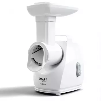 Máquina de picar carne SMAPP modelo 490.81 BRANCO – 2200 W, 1 velocidade, 2,7 kg/min, 3 discos perfurados, branco, acessório de trituração