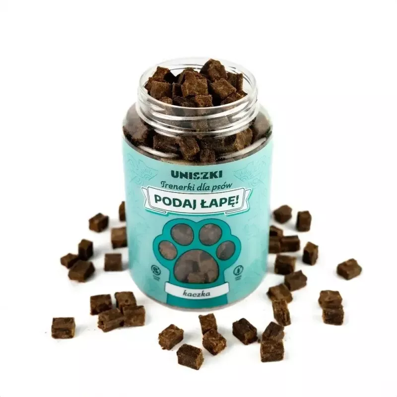 Snacks de treino de comida húmida UNISZKI Trenerki pato 210 g – snacks de treino para cães com sabor a pato