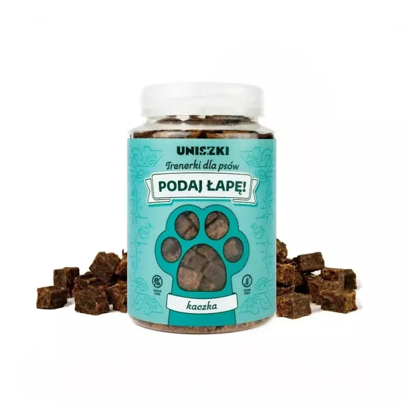 Snacks de treino de comida húmida UNISZKI Trenerki pato 210 g – snacks de treino para cães com sabor a pato