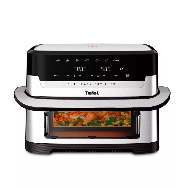 Tefal Dual Easy Fry Flex EY922D fritadeira de ar quente, 9 L, preto/aço inoxidável