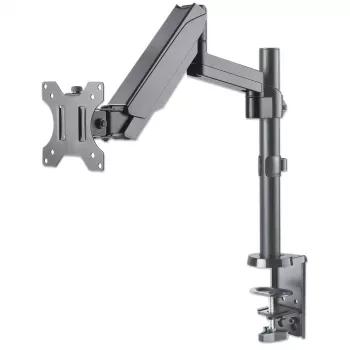 Suporte de mesa Manhattan para TV e monitores (Full-Motion com mola a gás), para ecrãs de 13 polegadas a 27 polegadas, montagem por aperto ou por tubo, compatibilidade VESA: 75x75 mm e 100x100 mm – verifique as dimensões dos quatro orifícios de fixação na parte traseira do ecrã para garantir que encaixam, máx. 8 kg, suporte