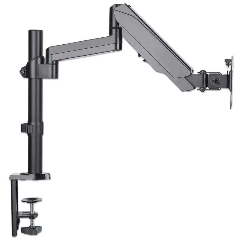 Suporte de mesa Manhattan para TV e monitores (Full-Motion com mola a gás), para ecrãs de 13 polegadas a 27 polegadas, montagem por aperto ou por tubo, compatibilidade VESA: 75x75 mm e 100x100 mm – verifique as dimensões dos quatro orifícios de fixação na parte traseira do ecrã para garantir que encaixam, máx. 8 kg, suporte