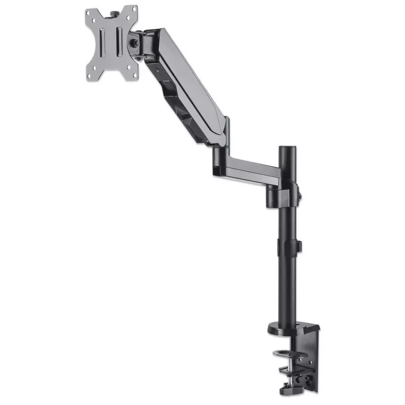 Suporte de mesa Manhattan para TV e monitores (Full-Motion com mola a gás), para ecrãs de 13 polegadas a 27 polegadas, montagem por aperto ou por tubo, compatibilidade VESA: 75x75 mm e 100x100 mm – verifique as dimensões dos quatro orifícios de fixação na parte traseira do ecrã para garantir que encaixam, máx. 8 kg, suporte