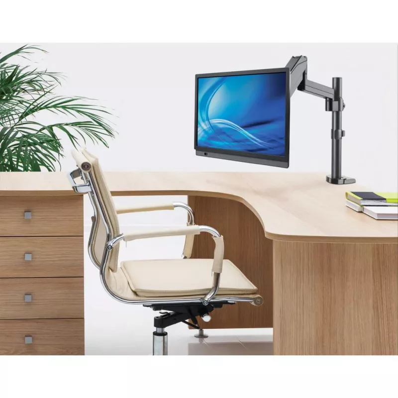 Suporte de mesa Manhattan para TV e monitores (Full-Motion com mola a gás), para ecrãs de 13 polegadas a 27 polegadas, montagem por aperto ou por tubo, compatibilidade VESA: 75x75 mm e 100x100 mm – verifique as dimensões dos quatro orifícios de fixação na parte traseira do ecrã para garantir que encaixam, máx. 8 kg, suporte